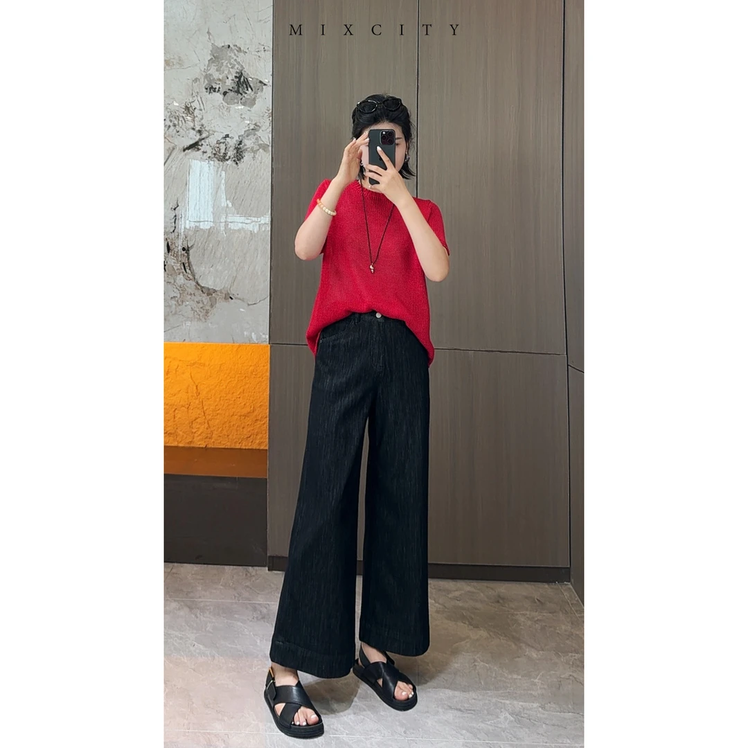 【亚楠本楠】线条冰牛◆时尚百搭丹宁原色高腰显瘦牛仔裤7401