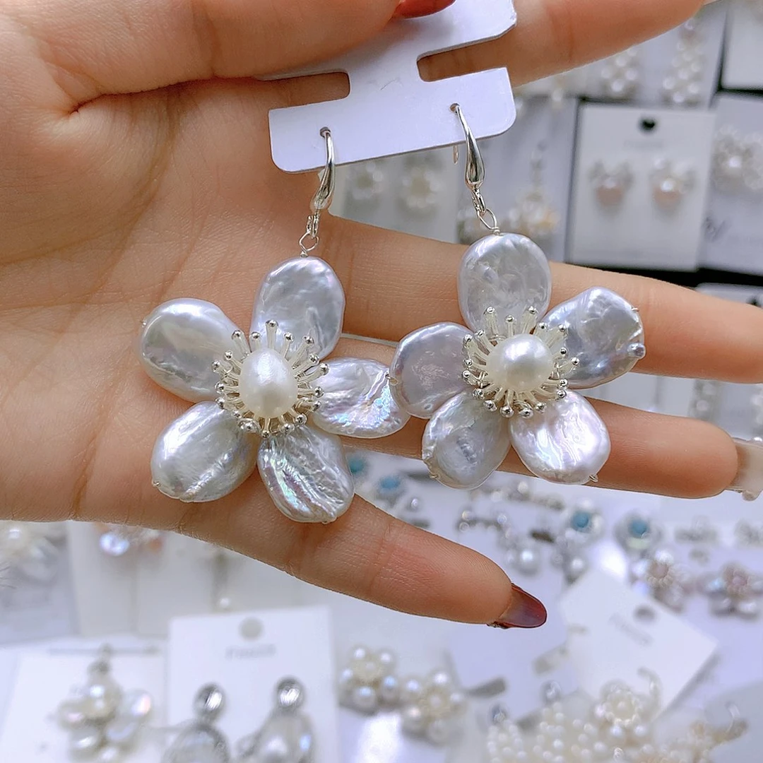 银S925镶嵌耳饰淡水珍珠易**姐