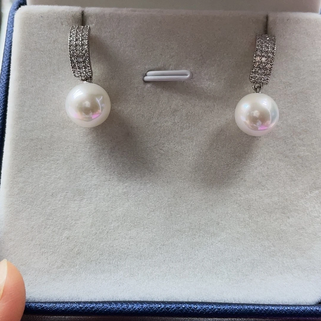耳饰银S925镶嵌淡水珍珠