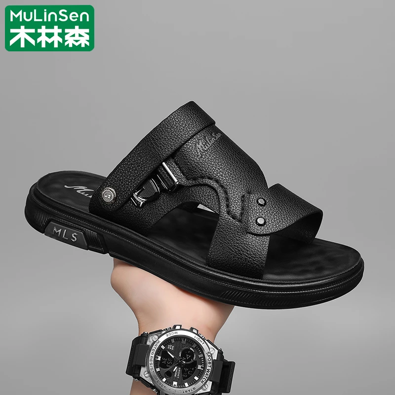 木林森一字拖男款2025新款夏季外穿防滑软底沙滩凉鞋开车休闲凉拖