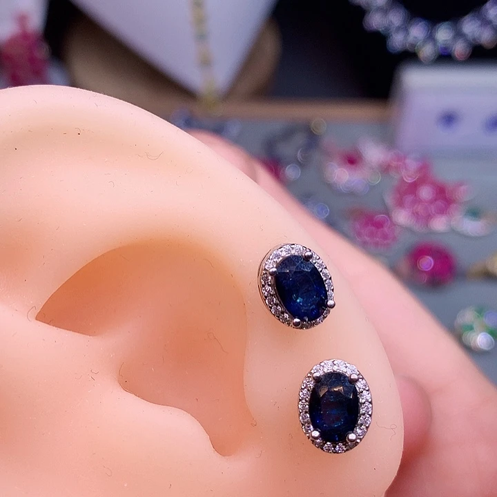 耳饰蓝宝石银S925镶嵌