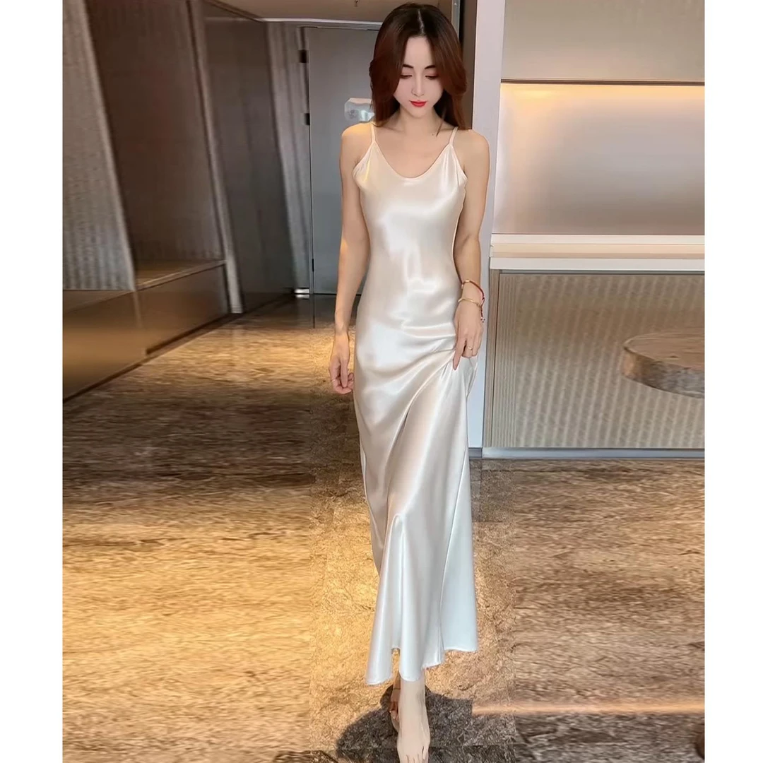 VOCKOO官方法式醋酸缎面连衣裙女2025夏季新款高级感女神范气质收