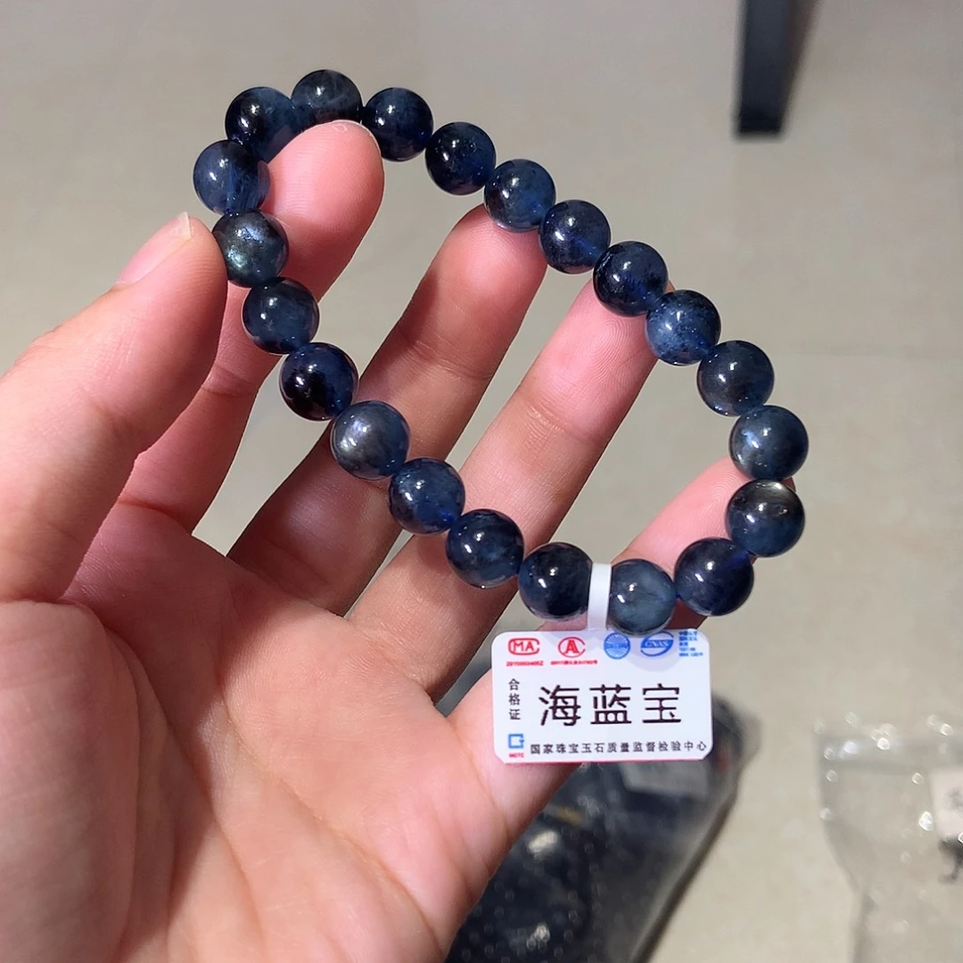 未镶嵌手串水晶蓝调黑爆闪海蓝宝9mm110元（拍2件）