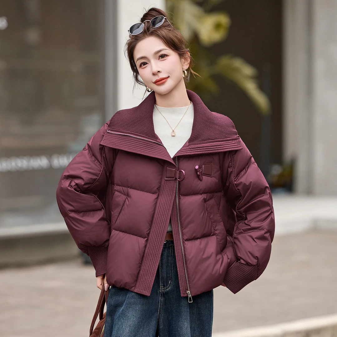 针织翻领拼接羽绒服女短款2025冬季爆款设计感超好看气质保暖外套