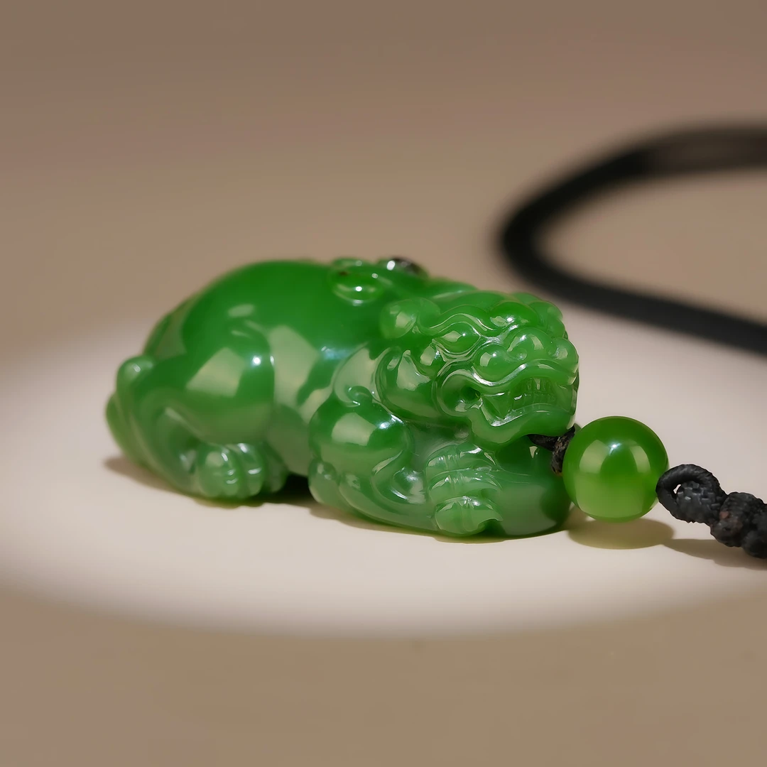 传世级 和田玉俄七辣阳绿大貔貅吞金兽吊坠 47*27*20mm± H93031
