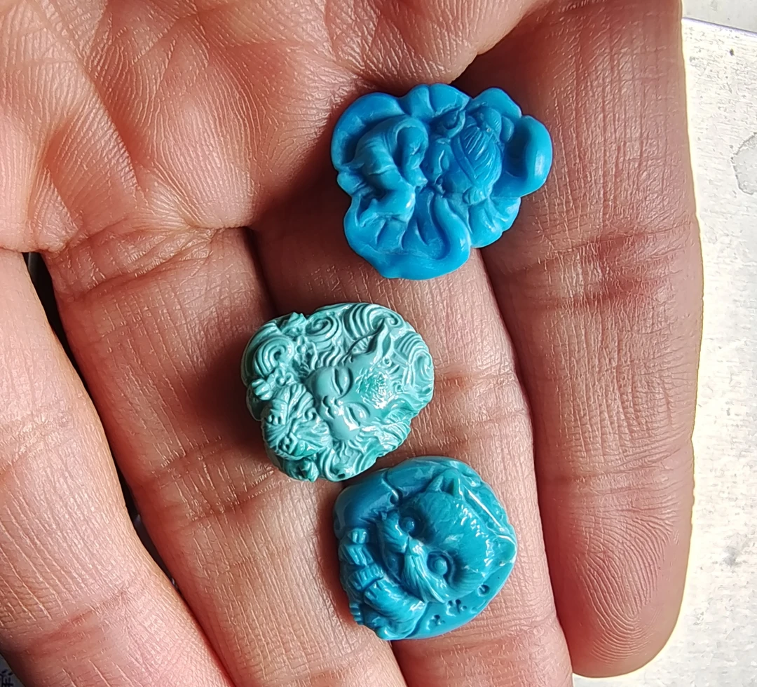 绿松石猫凤九花仙子精工雕刻