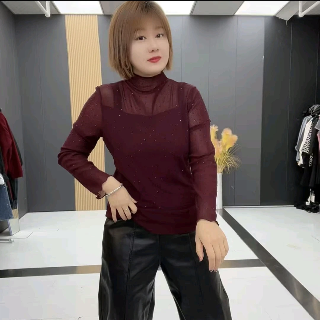 新款轻奢微透小心机钻长袖内搭打底衫2898