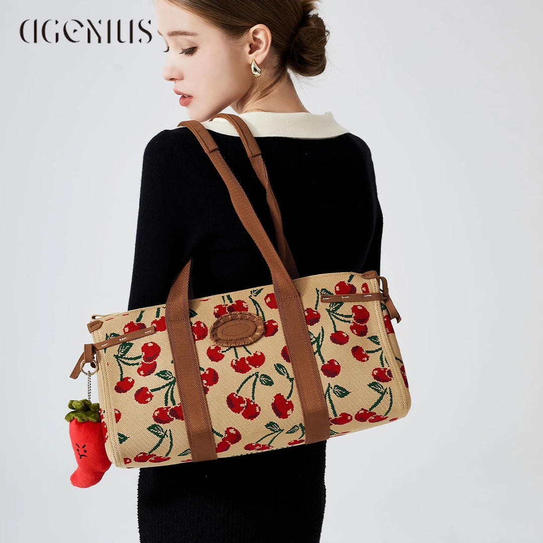 DGENIUS原创设计樱桃编织包包女式新款单肩包上班通勤手提托特包