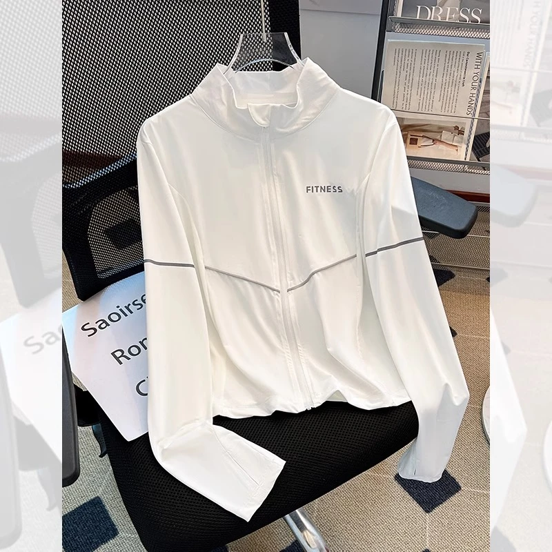 白色防晒衣女2025新款夏季轻薄开衫防晒服巨好看短款运动立领外套