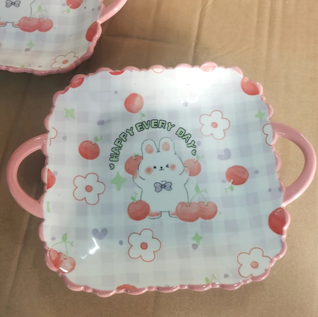 陶瓷小兔子可爱四方形菜盘