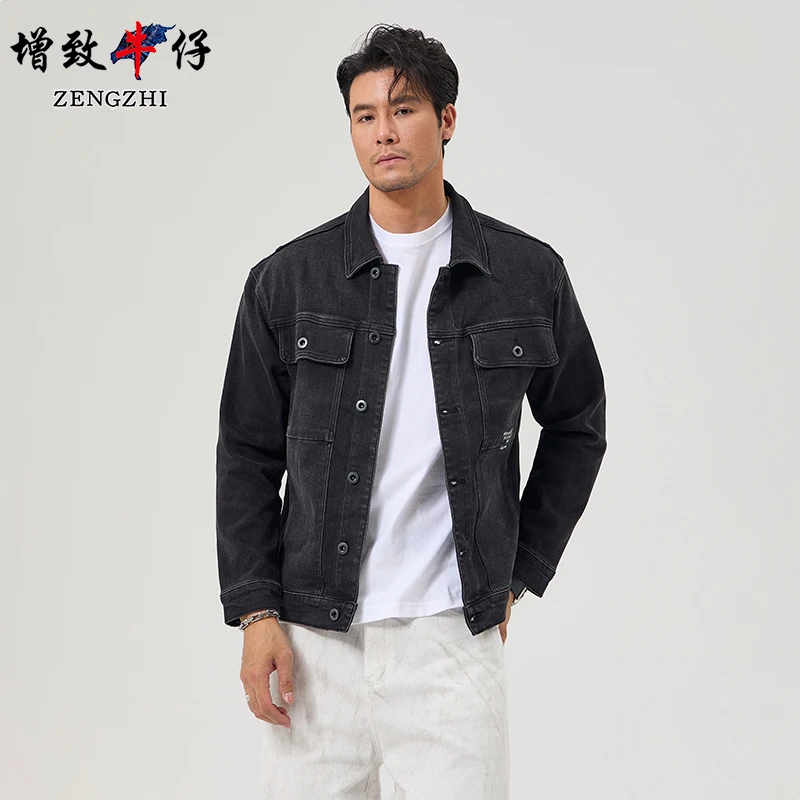 ZENGZHI/增致牛仔黑色836宽松夹克时尚上衣春秋长袖修身潮流工装