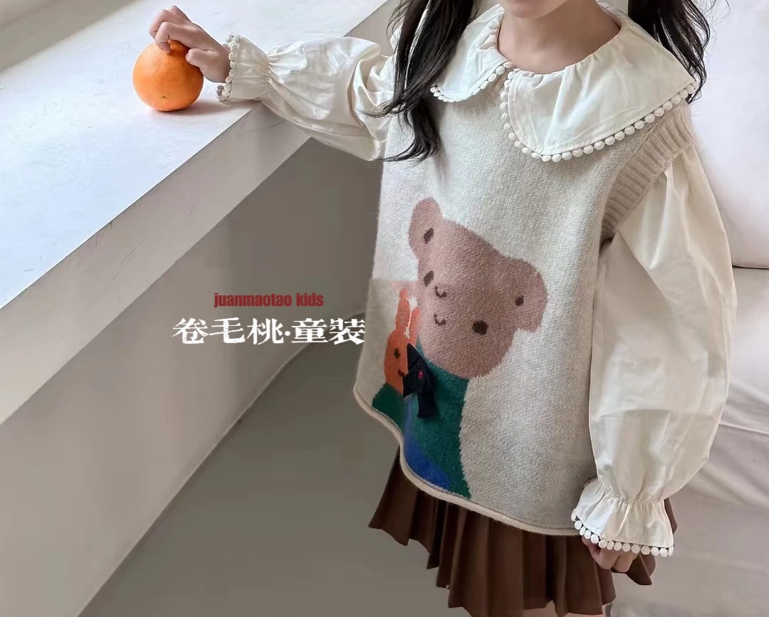 卷毛桃2025春小熊针织背心