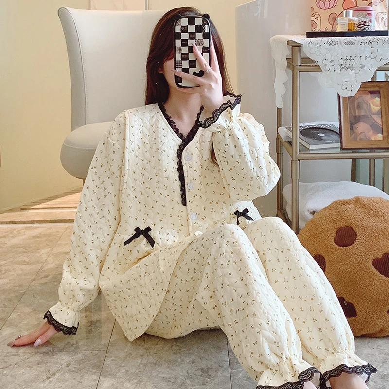 空气棉月子服秋冬季加厚保暖夹层产后产妇哺乳睡衣孕期哺乳期