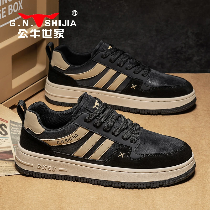 公牛世家男鞋板鞋春季新款户外运动登山软面休闲皮鞋百搭潮流潮鞋