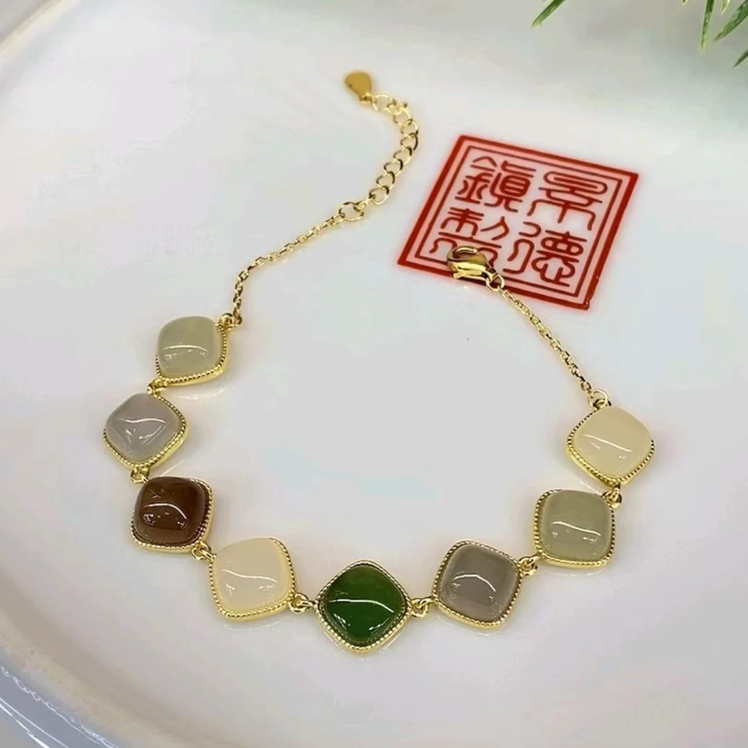S925和田玉多宝方形手链