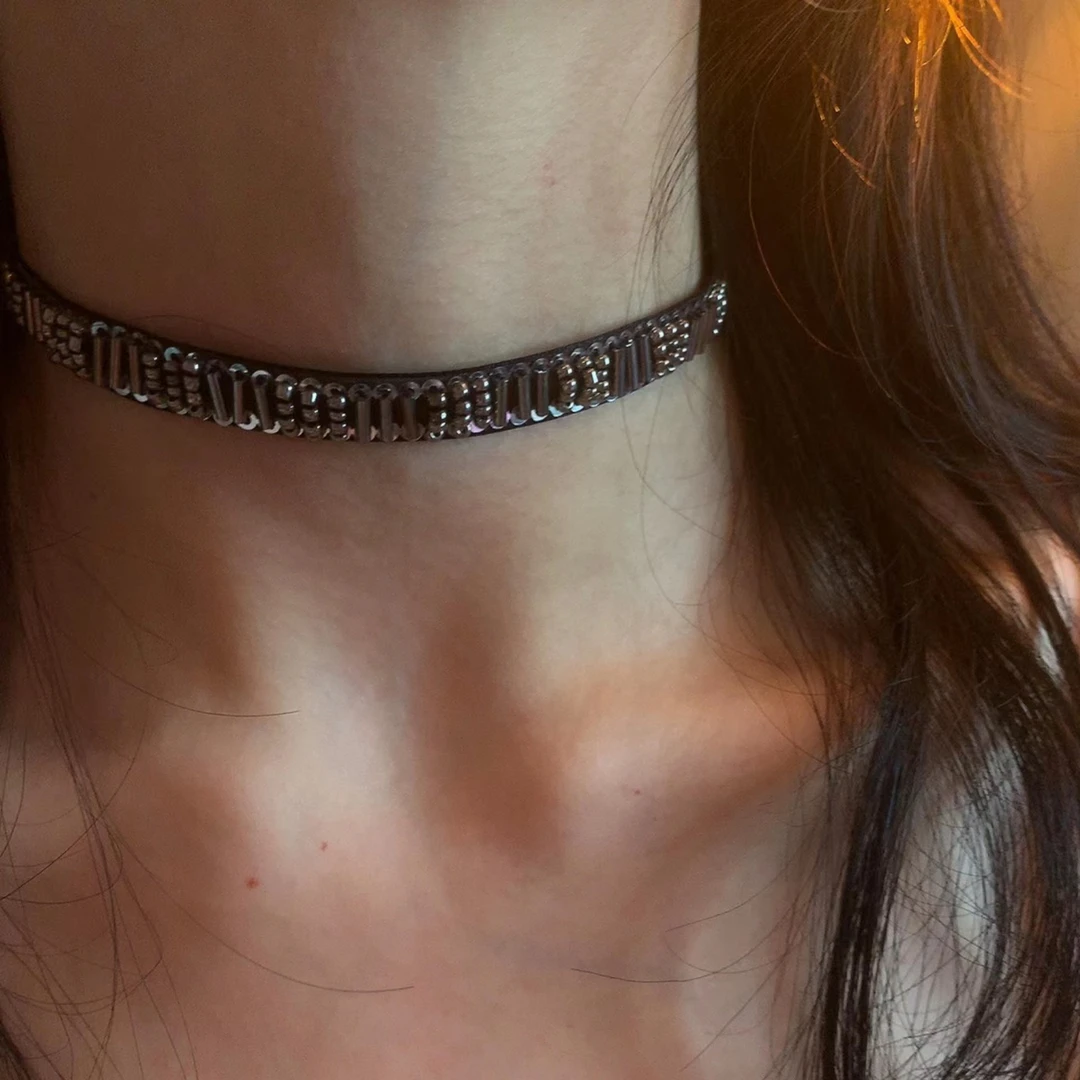 非金属布艺项链 宽边钉珠choker颈链女轻奢小众时尚项链辣妹B100