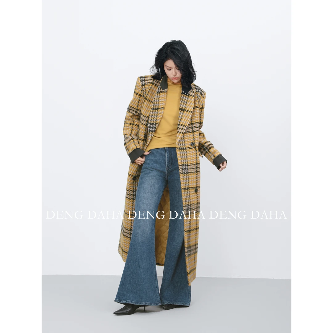 「曼哈顿」秋冬经典格纹大衣西装时尚OL长款外套HBZC917439 nnassa