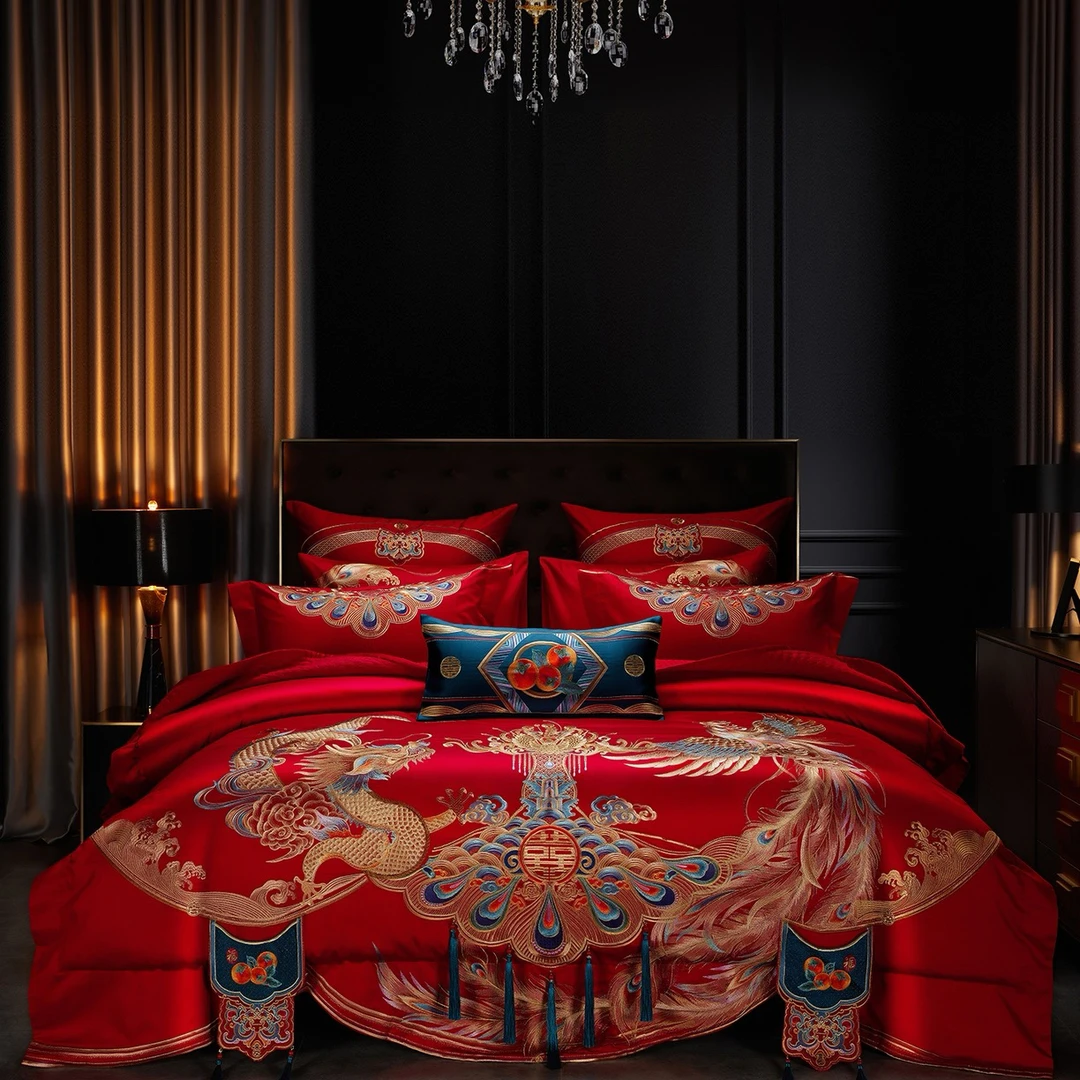 【吾家有喜】倾城之恋高端匹马棉全棉婚庆纯大红婚庆四六十件套