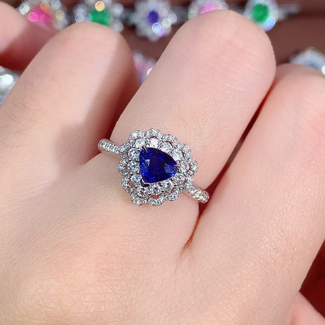 戒指蓝宝石18K金镶嵌1.01ct/天然宝石/七天无理由