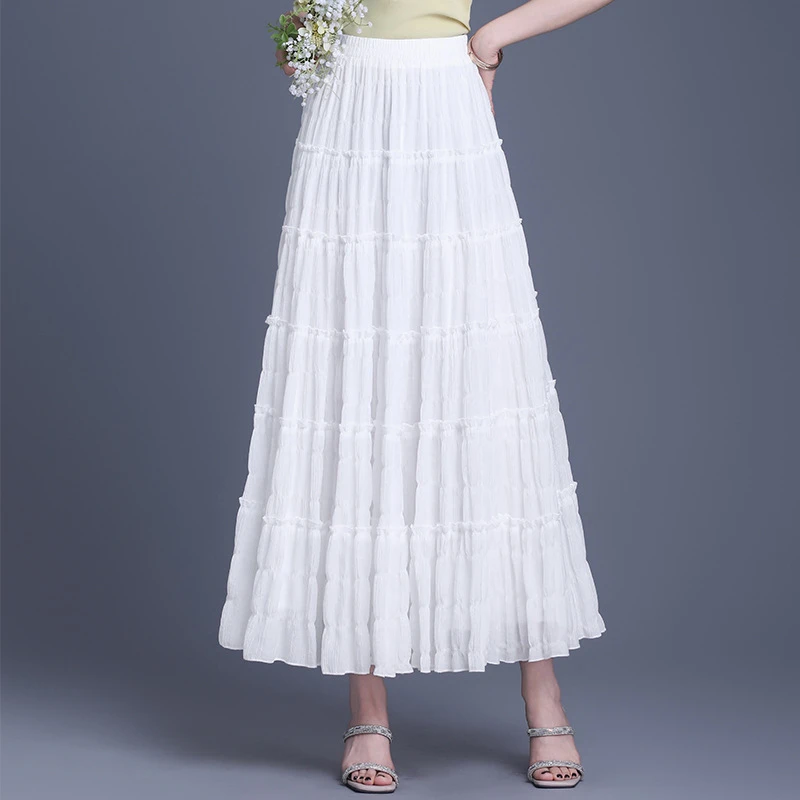 时髦洋气百搭a字裙蛋糕裙女2025夏季新款高腰垂感显瘦大摆长裙子