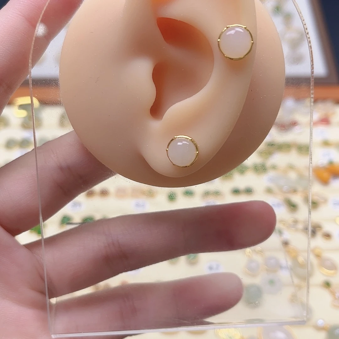和田玉银S925镶嵌耳饰