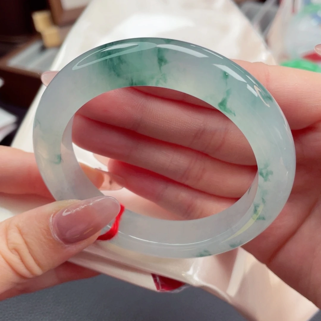 翡翠手镯未镶嵌56.3烟雨入江南 山水如墨染 宝藏毕业15号