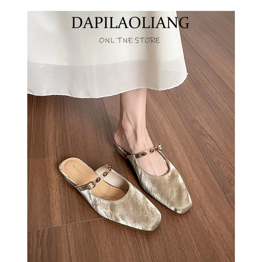 显脚小~包头凉拖鞋女夏外穿低跟穆勒鞋粗跟半拖鞋大码单鞋41到43