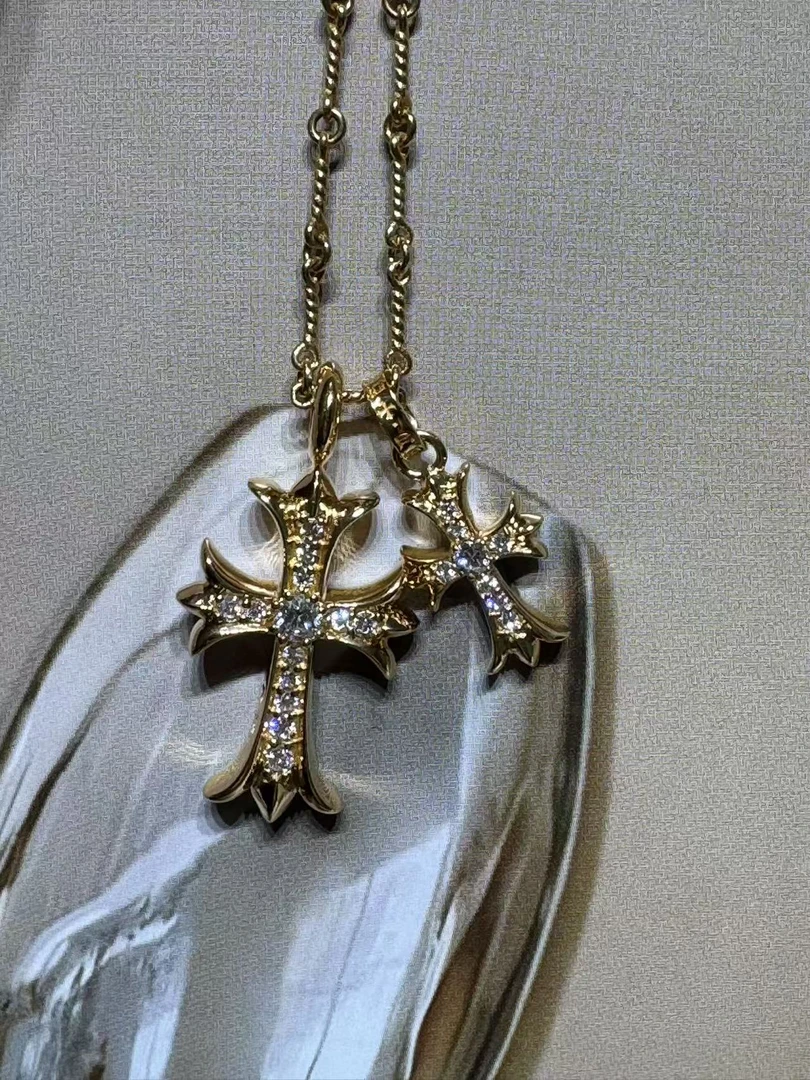 实验室培育钻石22k金双十字架项链(不支持七天无理由)