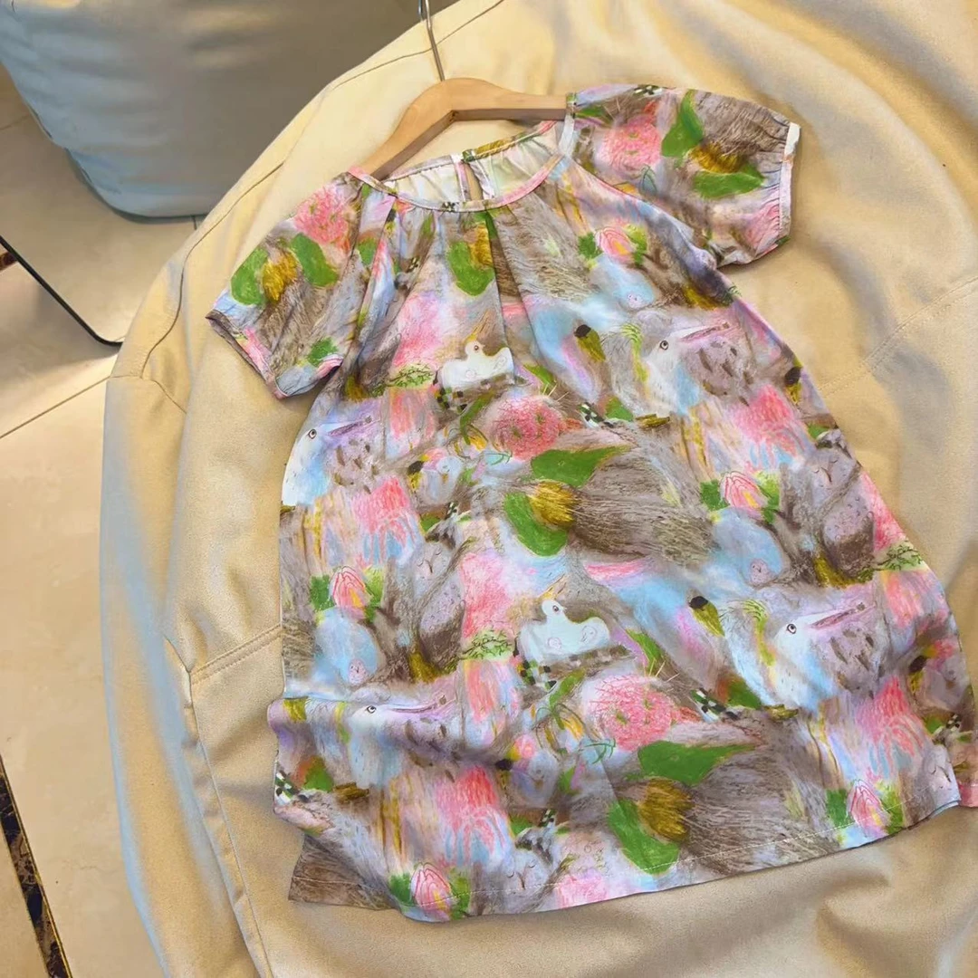 155江南女童夏日中长款连衣裙俏皮童真短袖圆领设计舒适又可爱