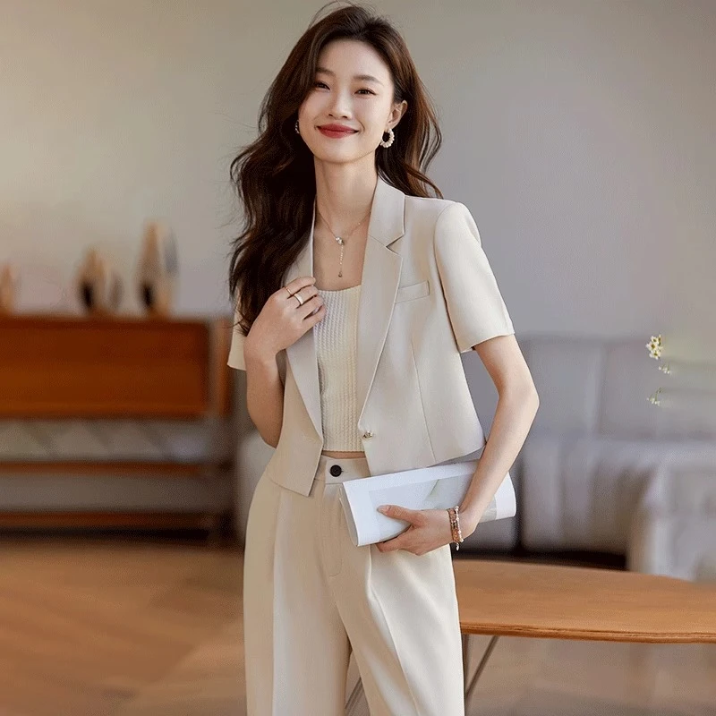 0714职业西装套装女夏季薄款2025新款高级感短款小个子短袖小西服