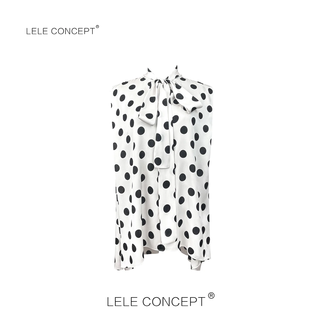 LELE CONCEPT丨【如一】法式气质款波点飘带无袖上衣S1069