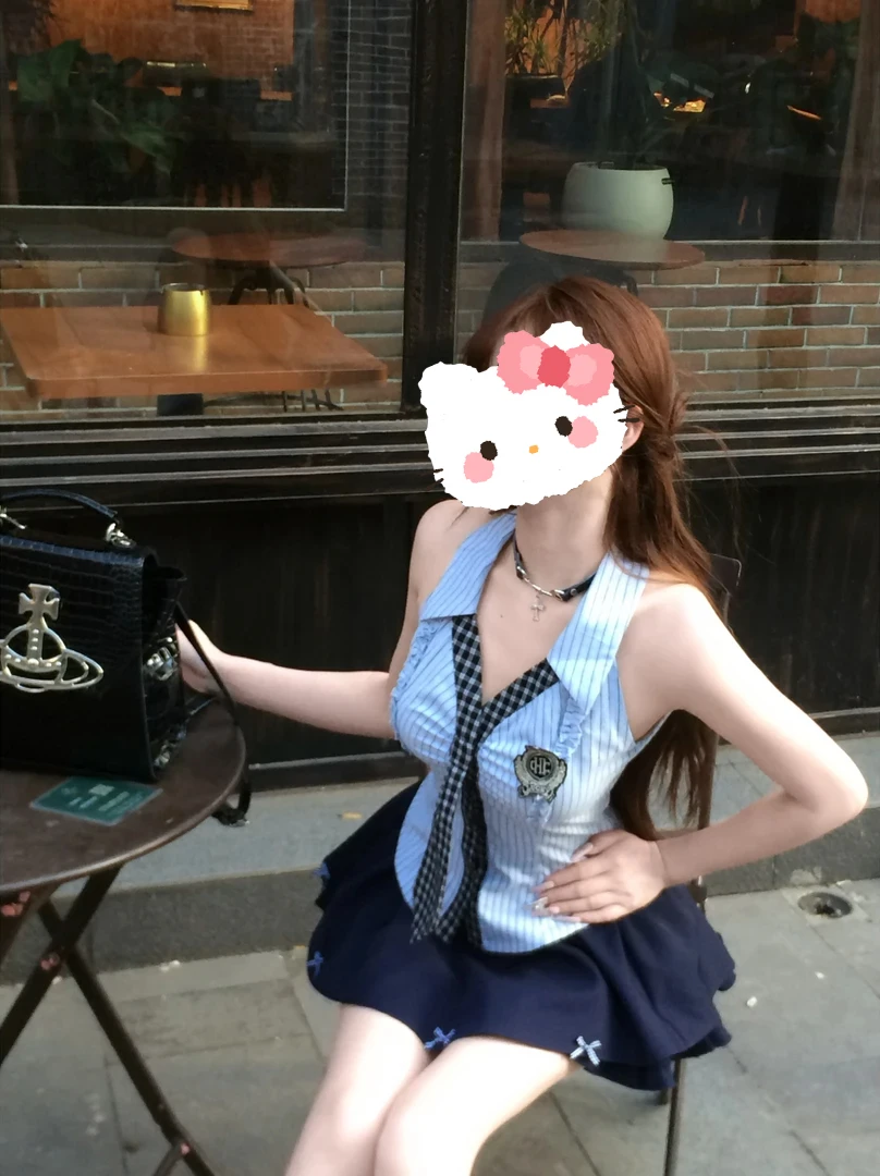 辣妹学院风甜美气质性感修身显瘦上衣半裙夏季新款
