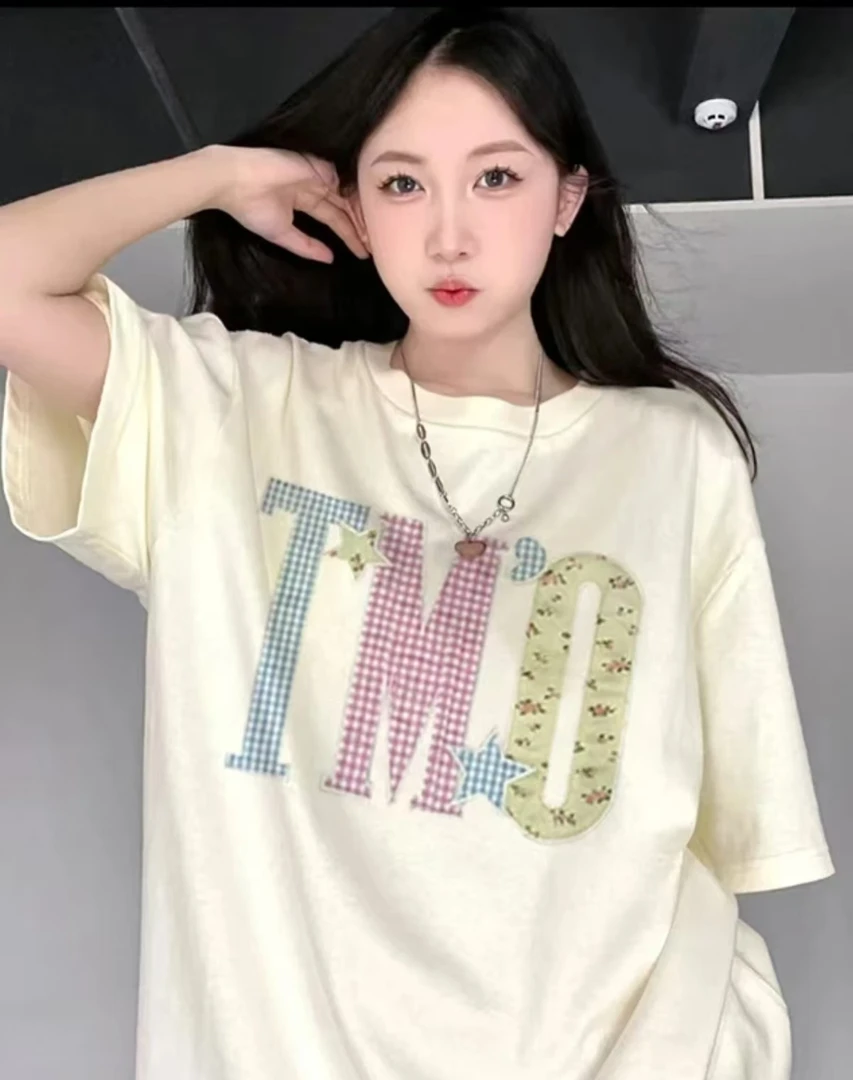 【现货+运费险】甜美字母设计感纯棉夏季ins宽松百搭短袖T血上衣
