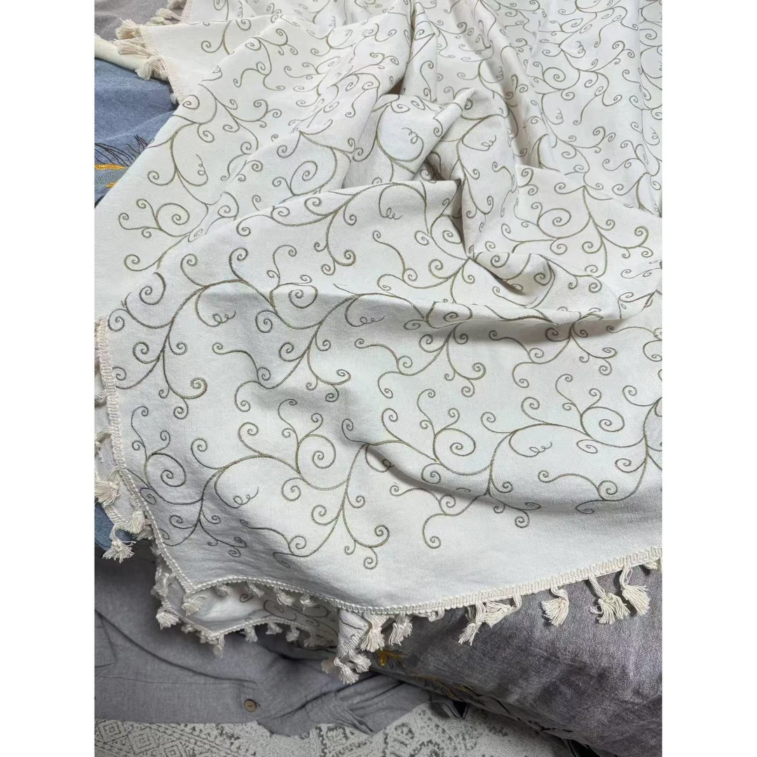 《枝头凤尾》汉麻雨露麻重工流苏高货毯子