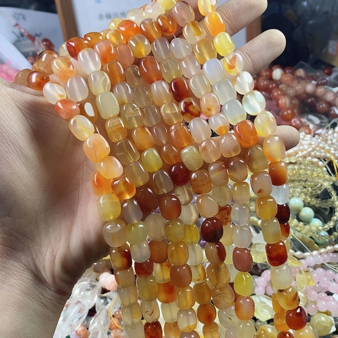 玛瑙/玉髓珠宝半成品未镶嵌一条天然8×10冰漂渐变糖豆