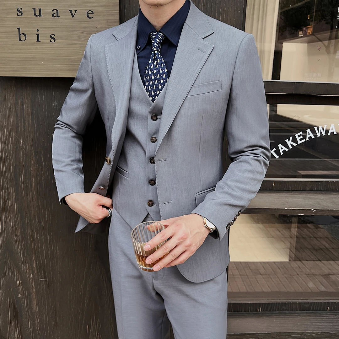 【萨维尔】男士高定西服西服新郎伴郎服男式修身韩版休闲西装套装