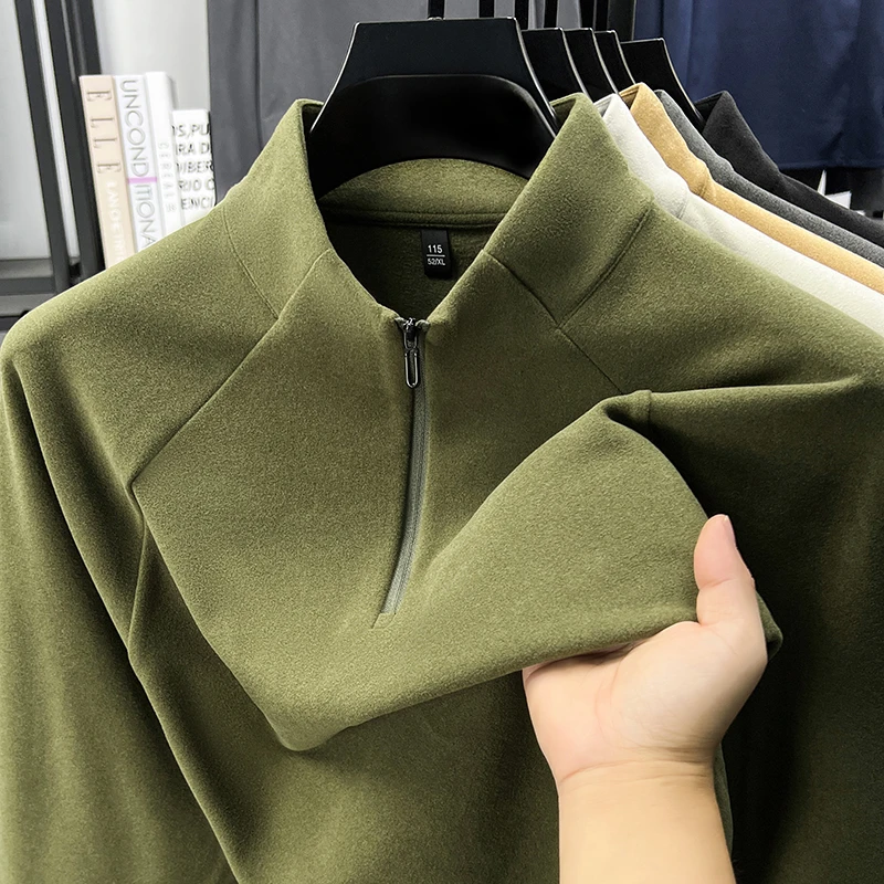 【欧美品牌】秋冬美式男士拉链立领卫衣休闲时尚纯色双面德绒打底衫