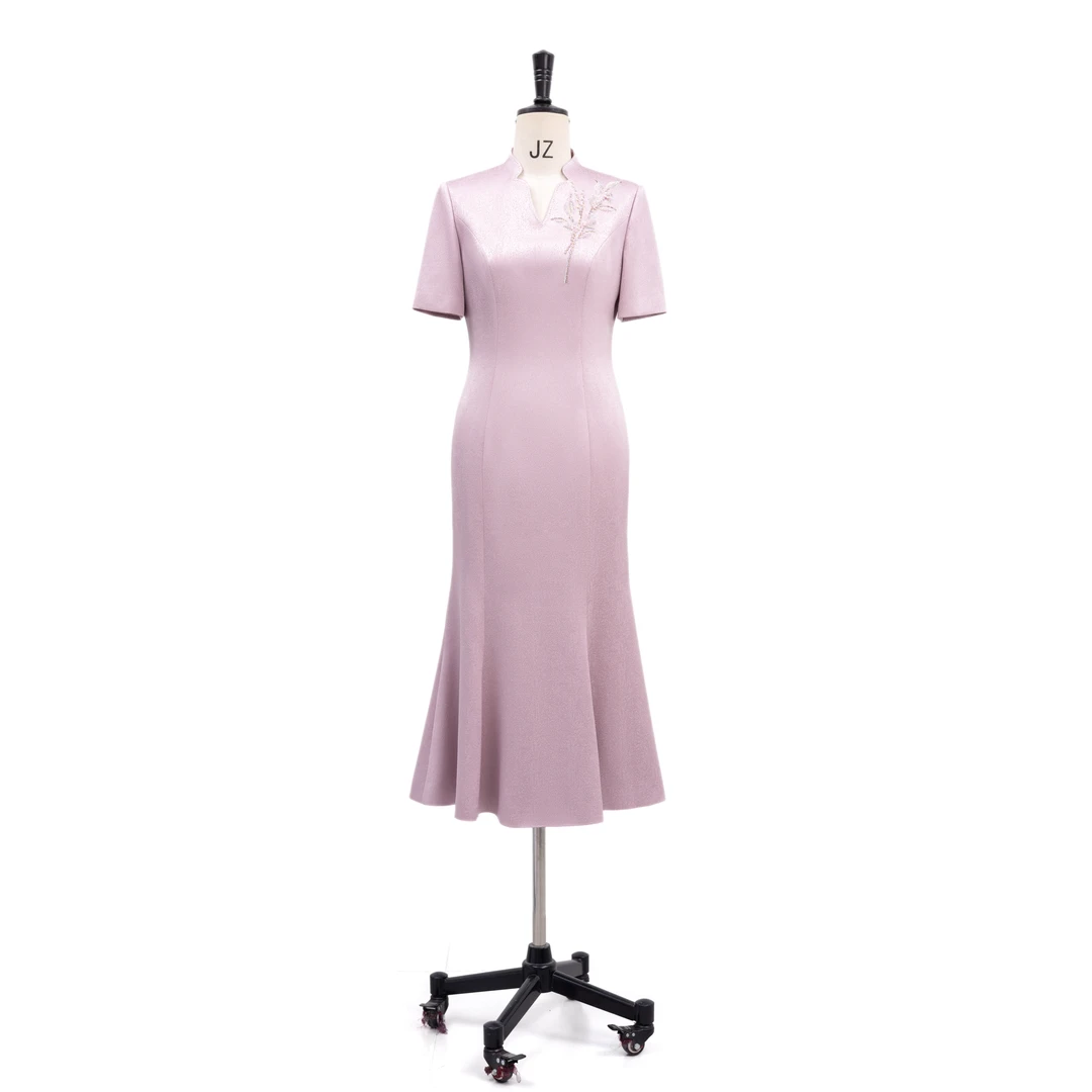 【良辰定制】国潮风春夏新款高织三醋酸加银箔中长款鱼尾喜妈妈礼服