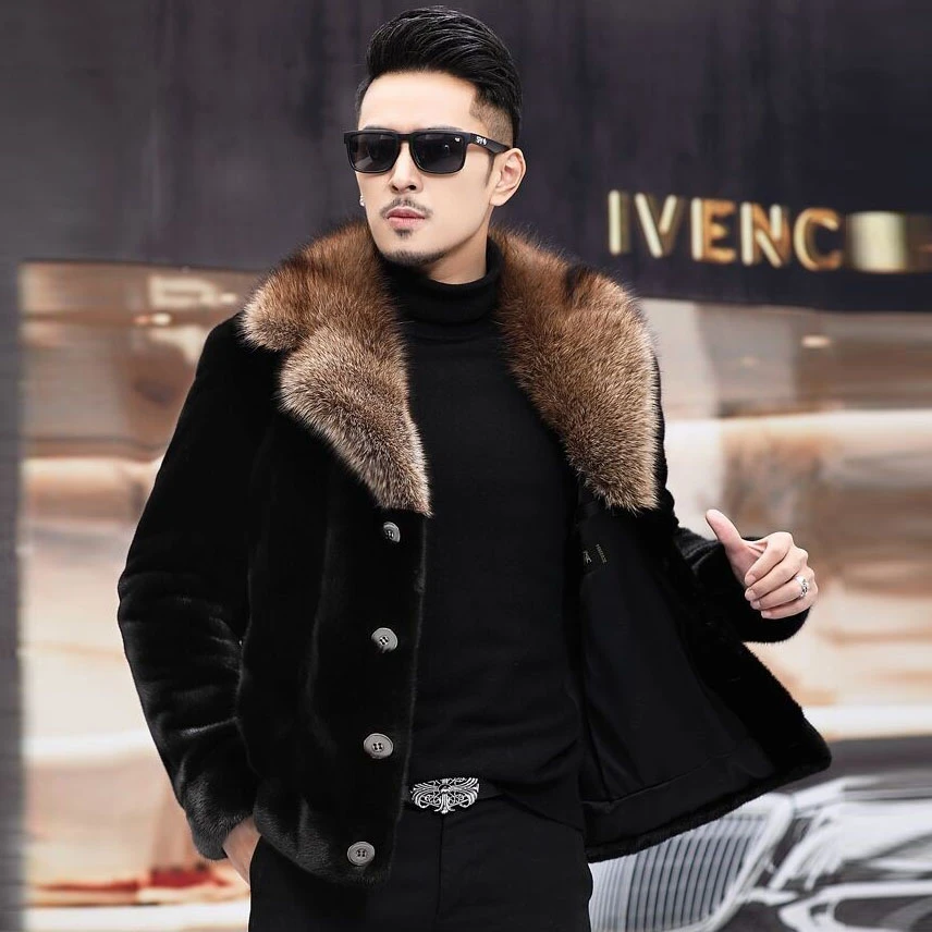 WICESANT貂皮大衣男整貂冬新款加厚短款大码夹克水貂仿皮草外套潮