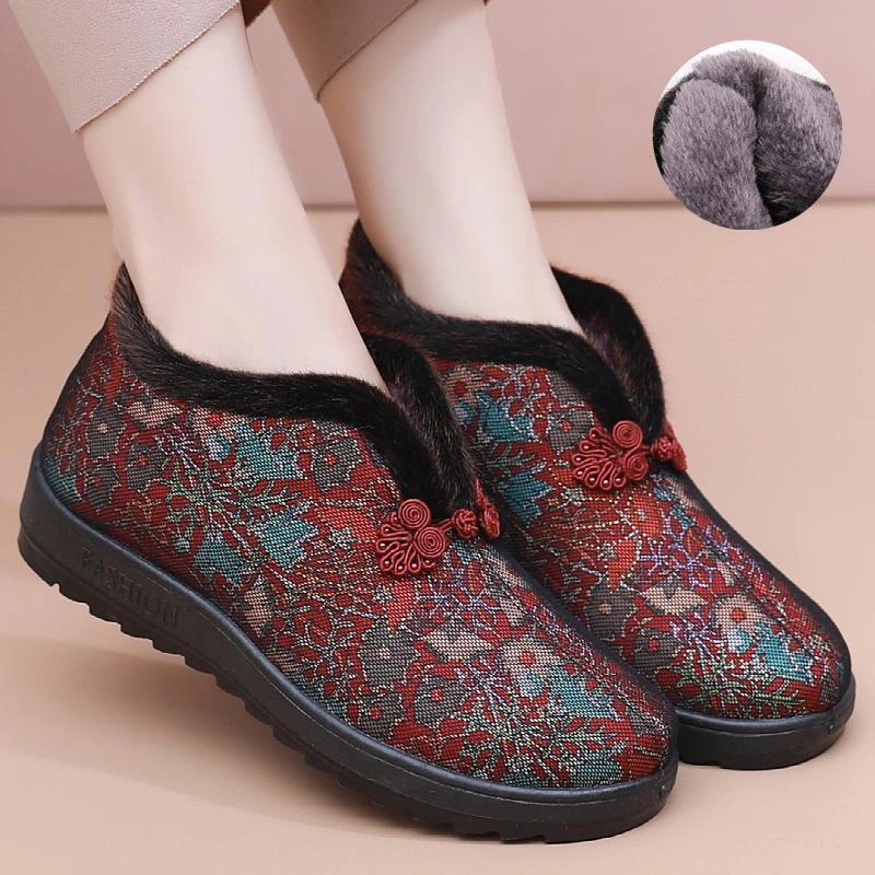 秋冬季老人棉鞋女加绒保暖妈妈鞋老北京布鞋老太太休闲防滑奶奶鞋