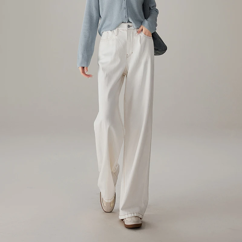 索菲丝尔纯白软垂休闲阔腿裤女2025春季时尚百搭拖地裤长裤512012