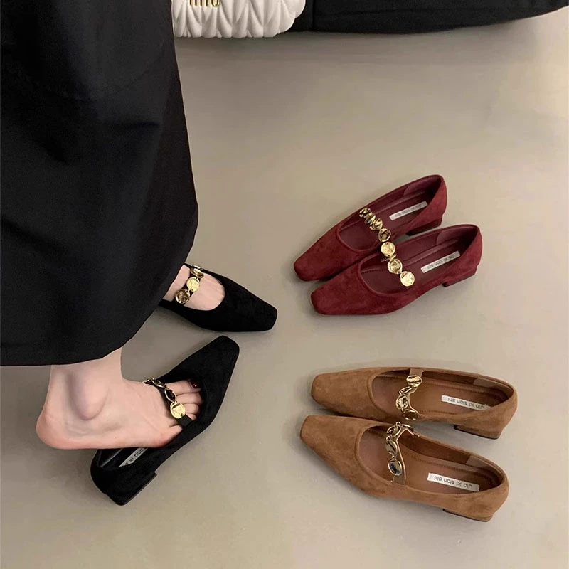 【万达撤柜】粗跟复古绒面单鞋女鞋子2025新款爆款春秋季法式方头玛