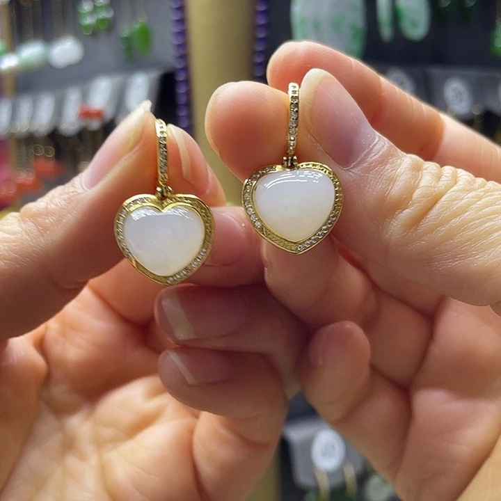 和田玉银S925镶嵌耳饰