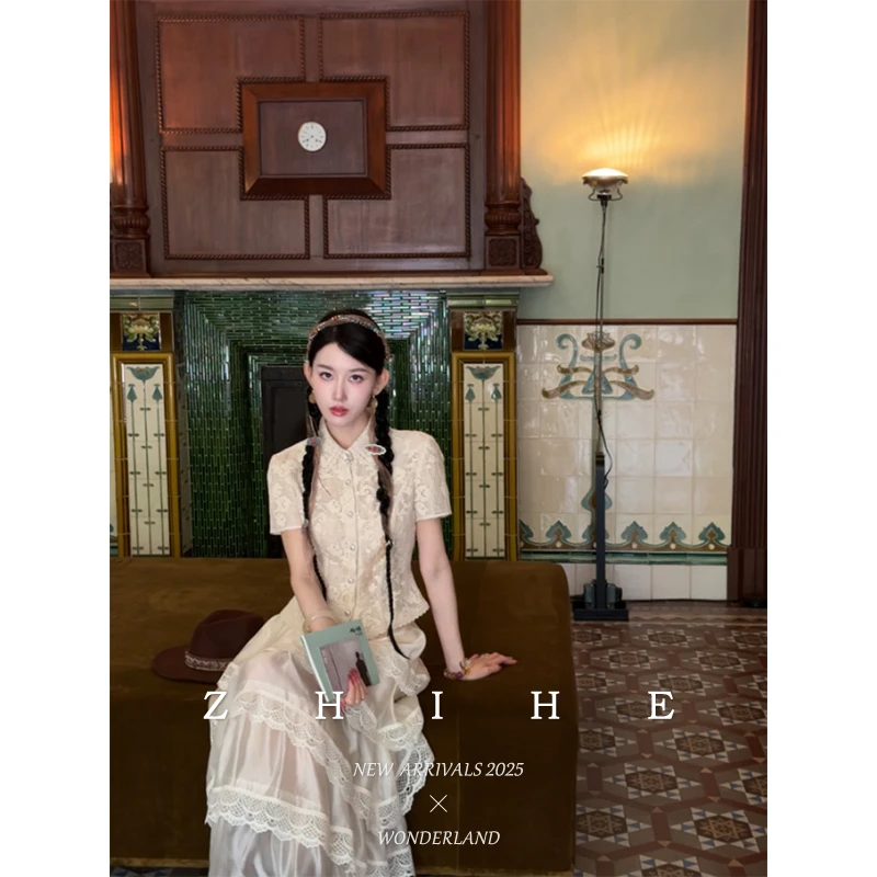 至禾Wonderland【圣池少女】静奢浪漫100棉珠片网纱料收腰上衣+半裙