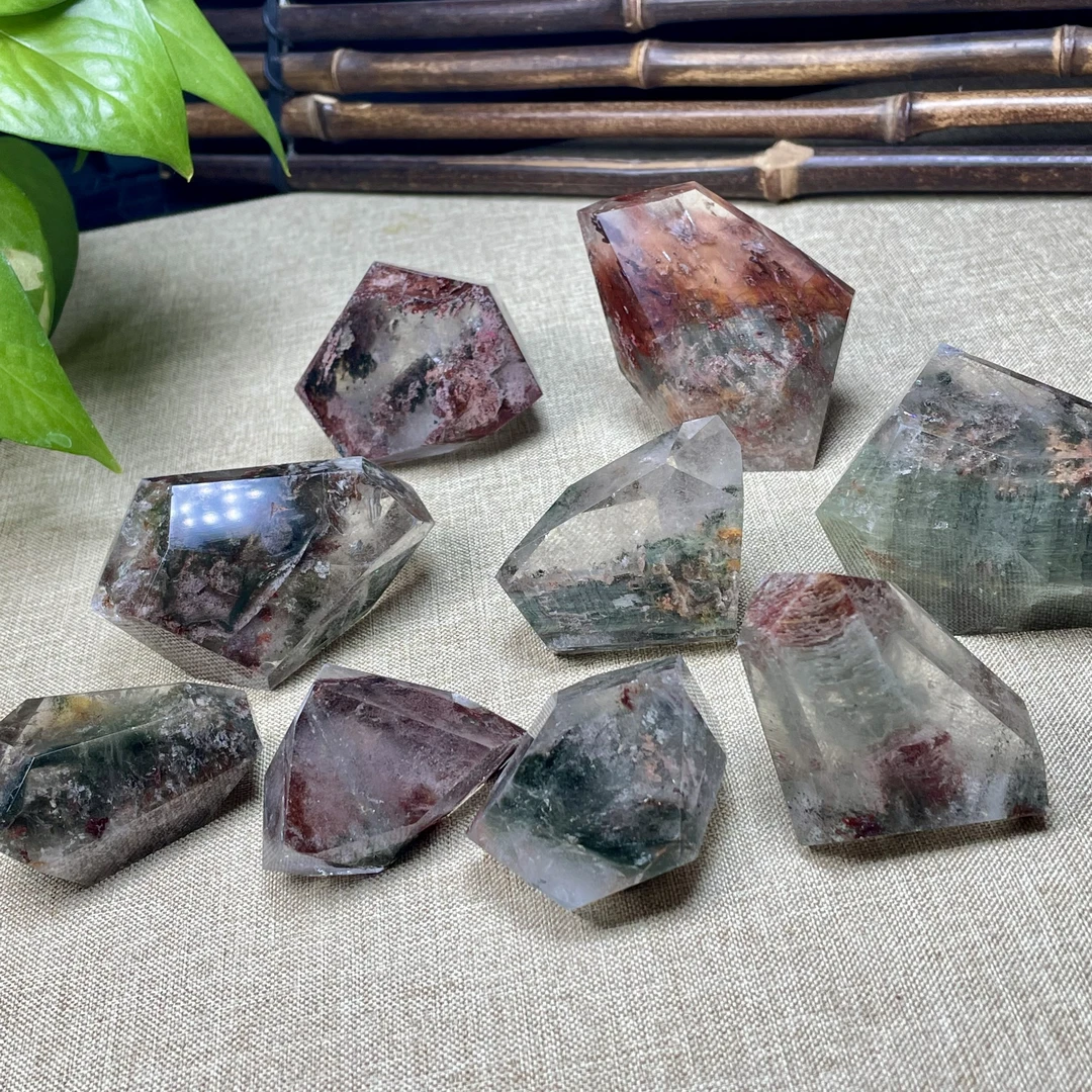 一物一图 天然绿幽灵四季幽灵全包裹水晶六棱柱摆件异象水晶柱