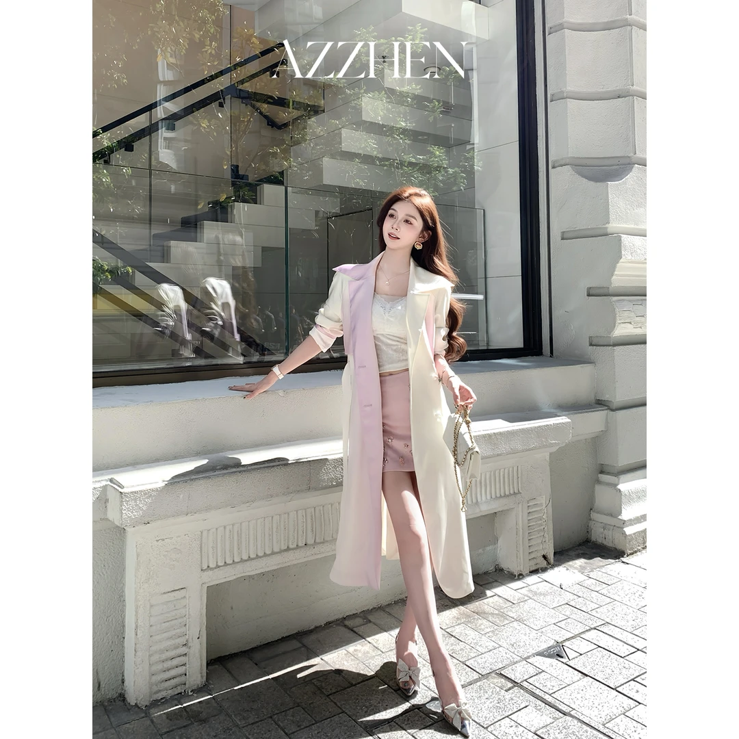 （七夕新款）AZZHEN【油画特调】 渐变印花珠光缎面风衣AZ4LSF10-00