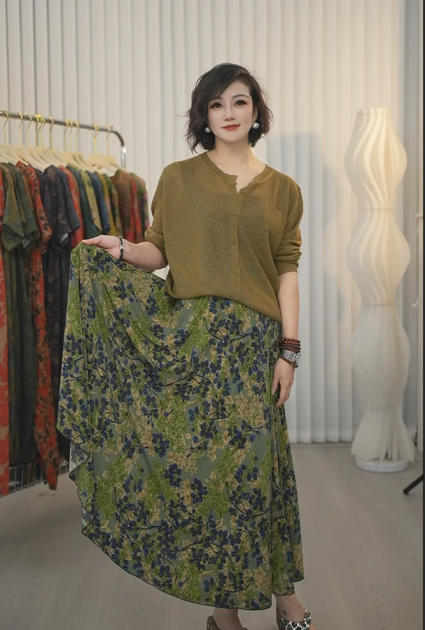 【云裳记】第六代韩国珠纱琉璃缎显瘦夏季高腰中长款时尚百搭半身裙