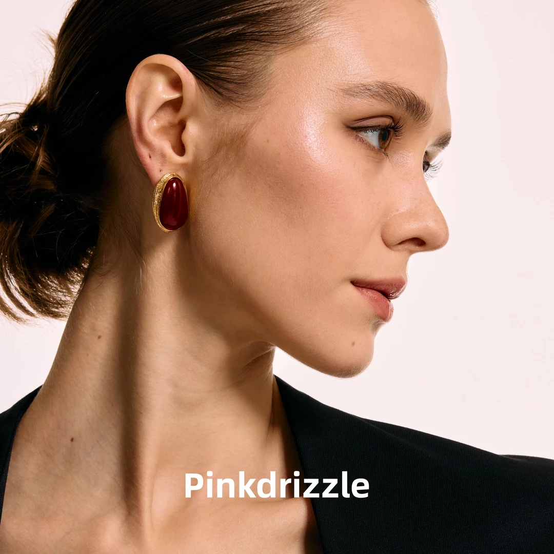 Pinkdrizzle 铜合金耳饰 卡普里岛红韵碧水耳饰复古设计感耳钉