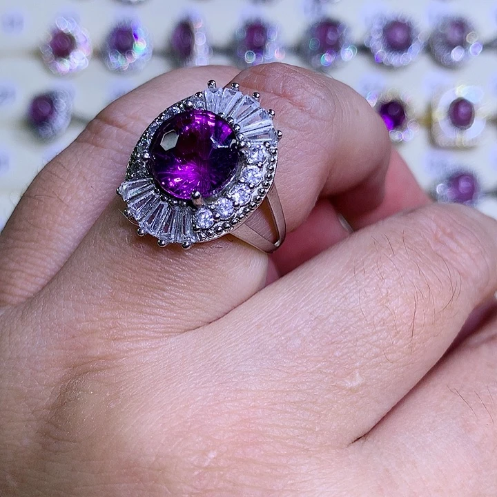 紫晶戒指银S925镶嵌哲**语