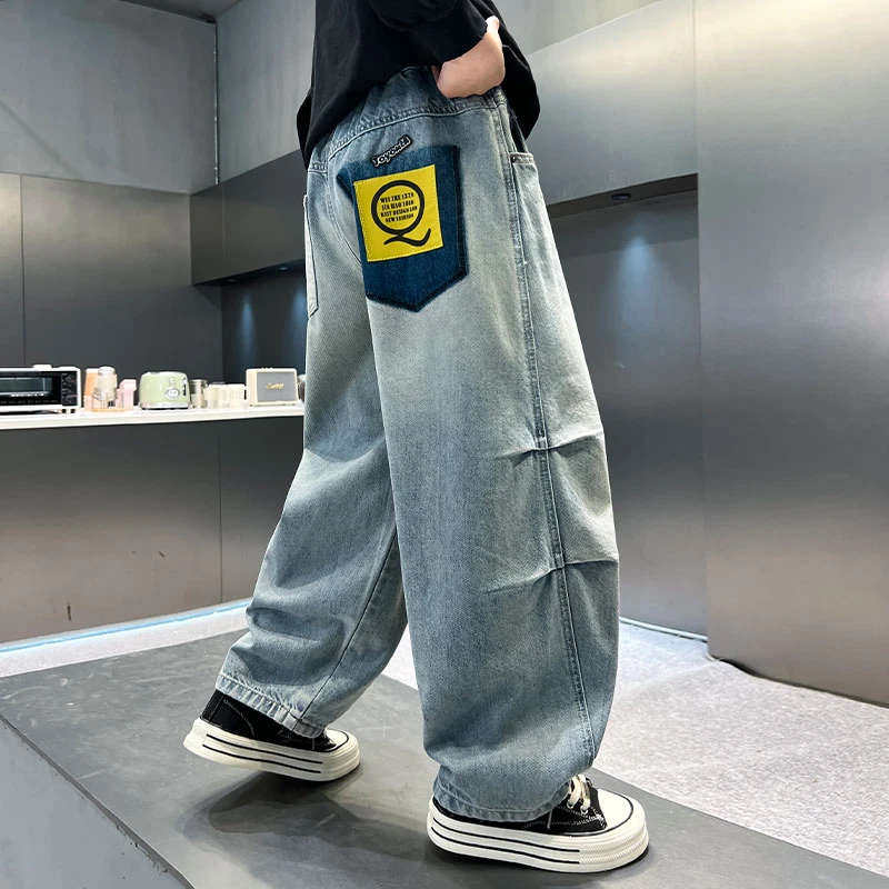 男童牛仔裤阔腿宽松洋气儿童裤子中大童春秋新款季12岁15薄休闲潮